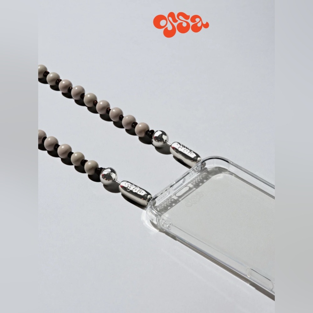 Beaded Phone Strap - Silver and Cream